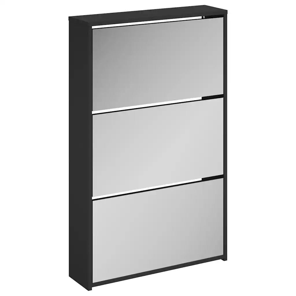 Scarpiera con Specchio a 3 Ripiani Nera 63x17x102,5 cm 342635