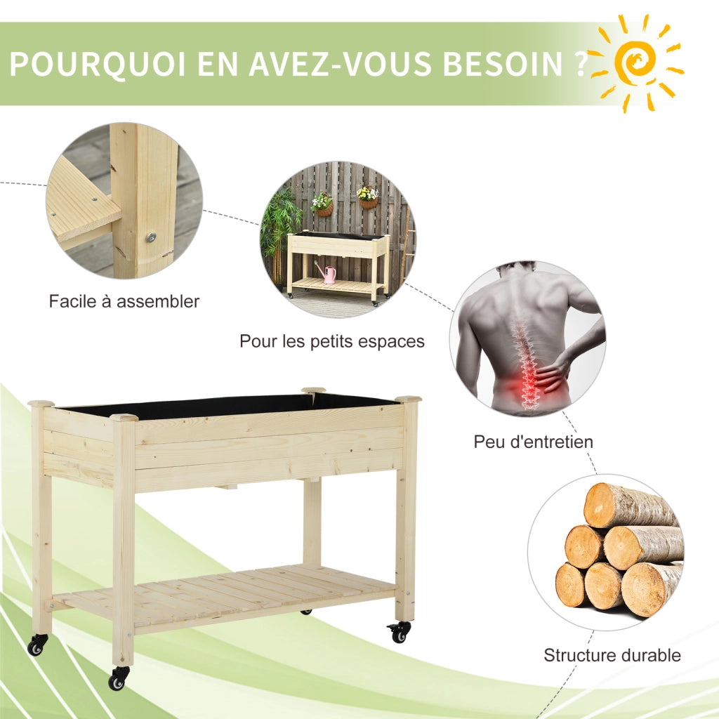 Fioriera da Giardino con Ruote ¨C Zephmum ¨C Legno Massello Pino