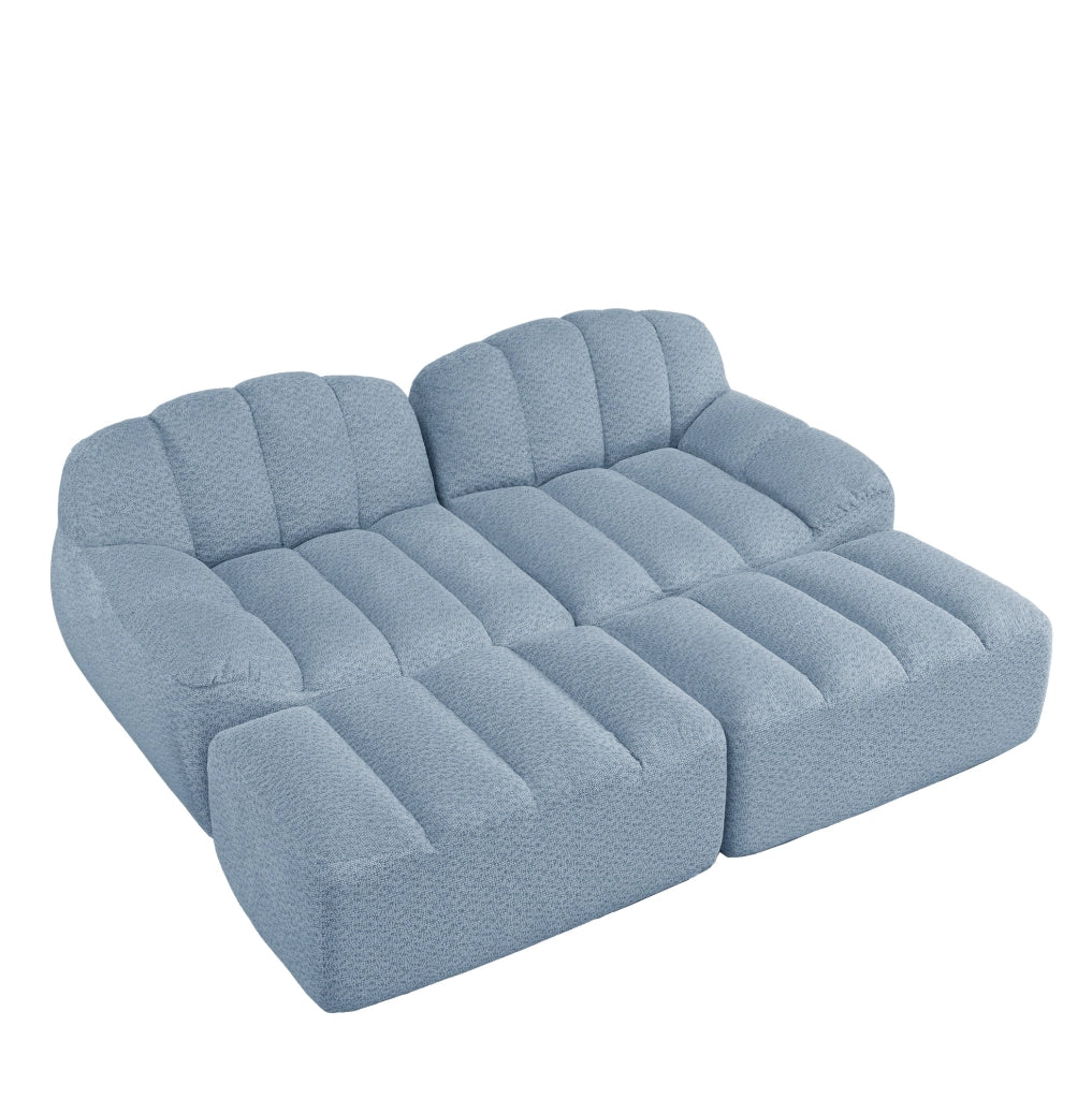 Divano modulare angolare 210x165x79 cm in fleece granulato blu; design senza struttura