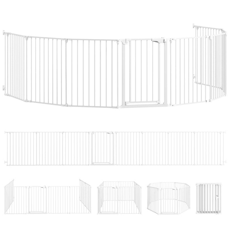 RECINZIONE PER ANIMALI 8 pannelli con porta, 75 cm, acciaio bianco