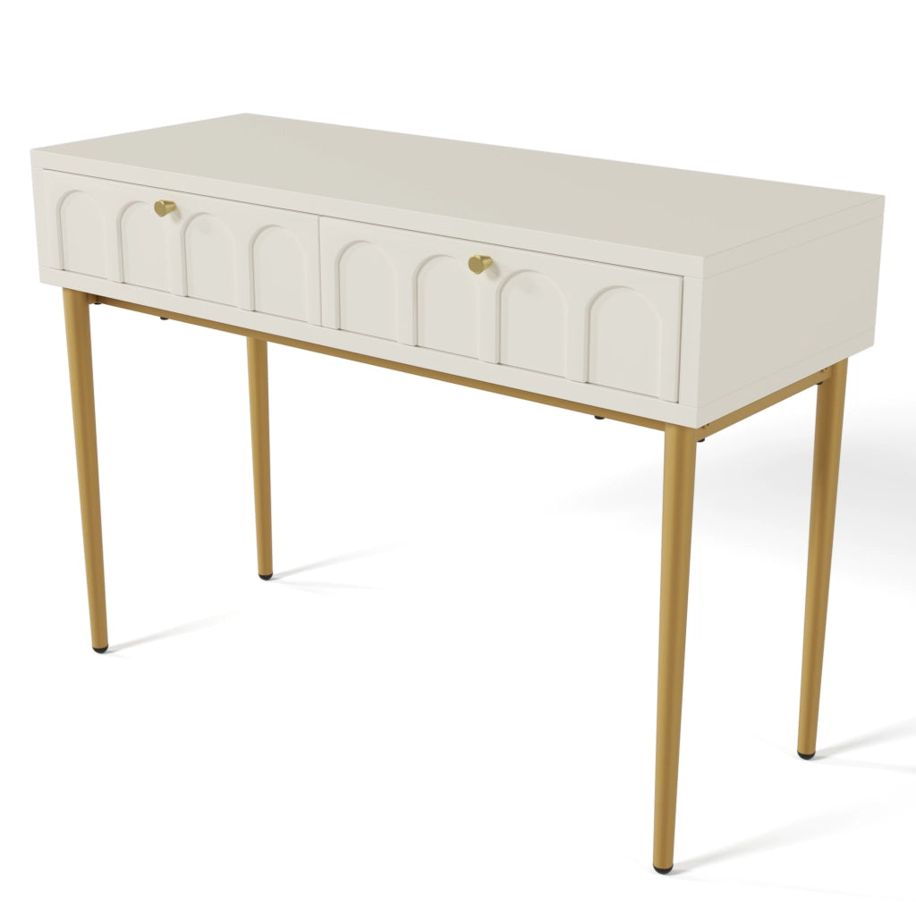 Toeletta con 2 cassetti, H76,5 x L100 x P45 cm, crema-bianco, struttura in legno e metallo