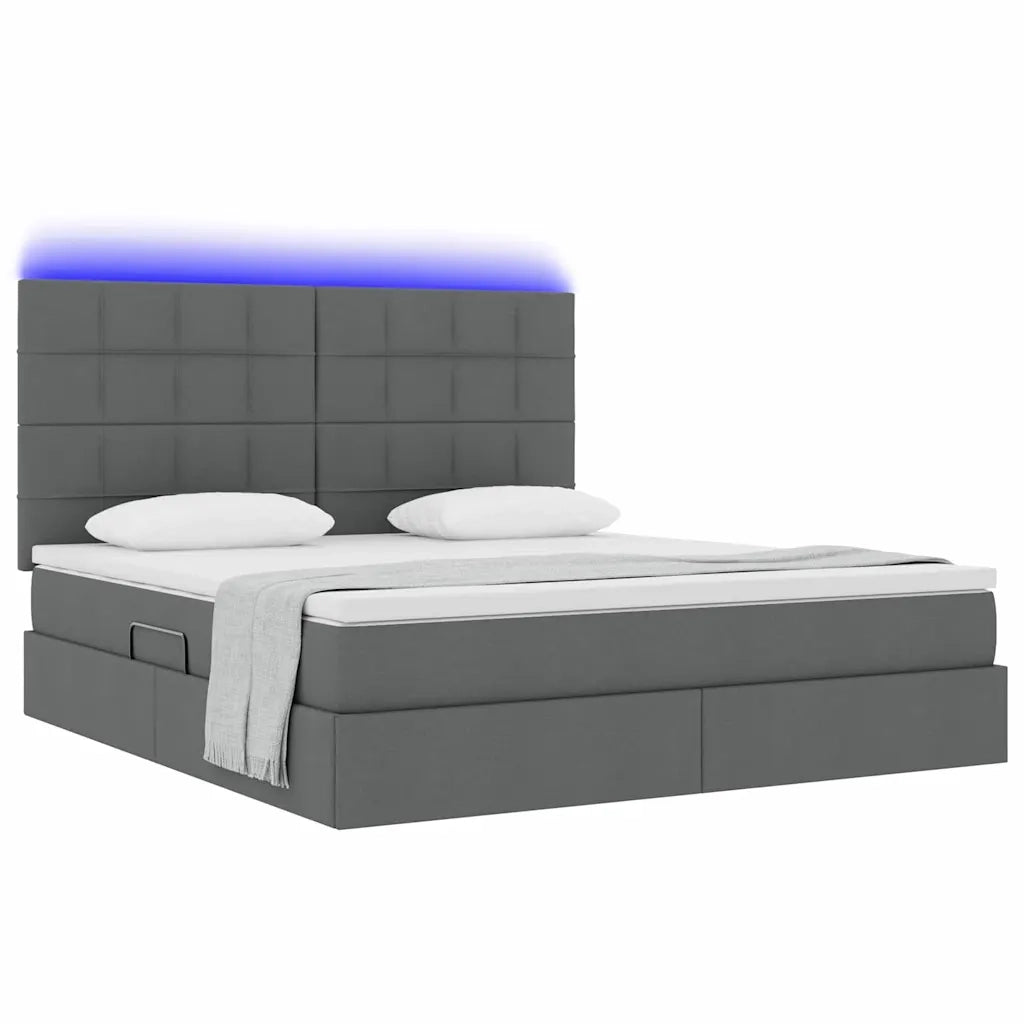 Letto con contenitore e LED con led Grigio scuro 180 x 200 cm