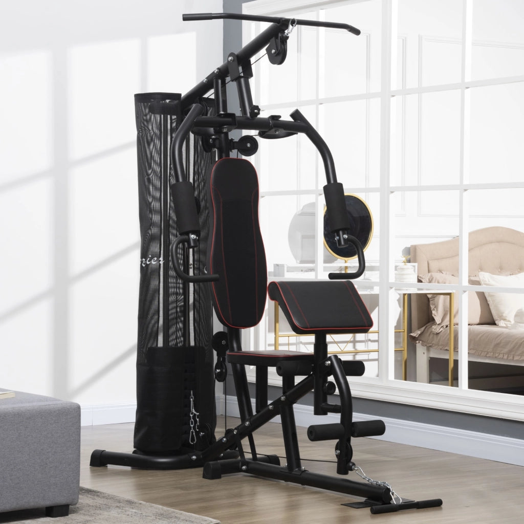 Easycomfort Stazione Fitness con Pesi da 45kg in Acciaio per Allenamento a Casa, 170x104x205cm, Nero
