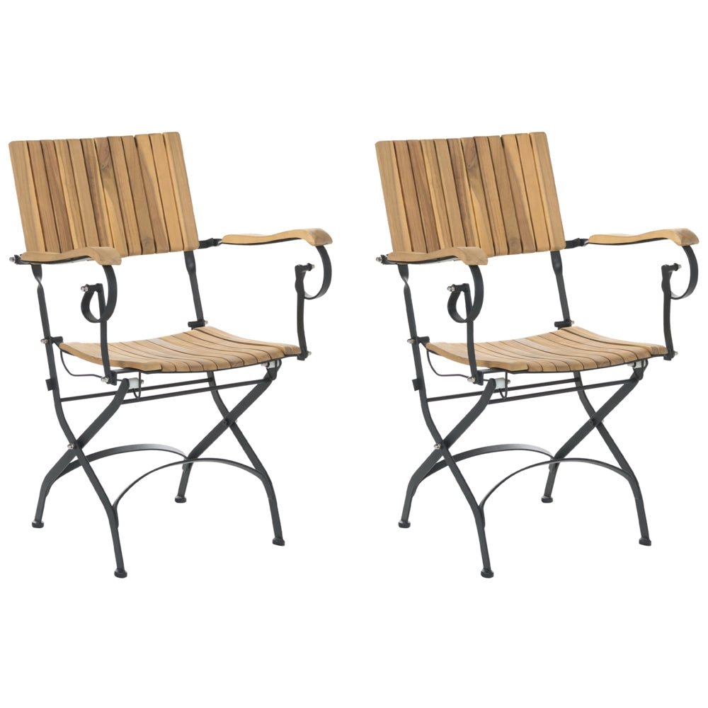 Set da giardino composto da 2 sedie con braccioli in legno di acacia laminato, struttura in acciaio, stile moderno, marrone chiaro