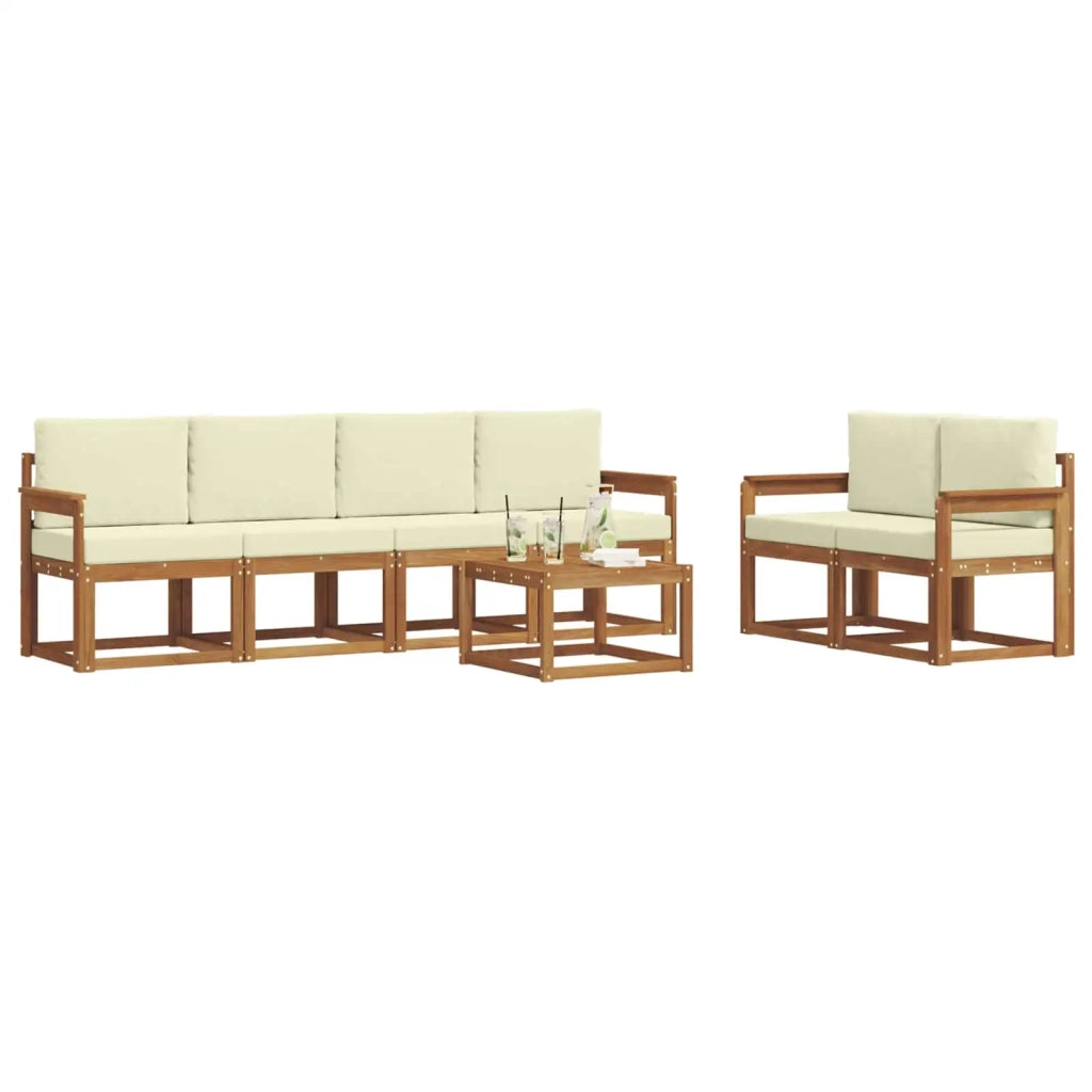 Set di divani da esterno con cuscino 7 pcs Naturale e Crema