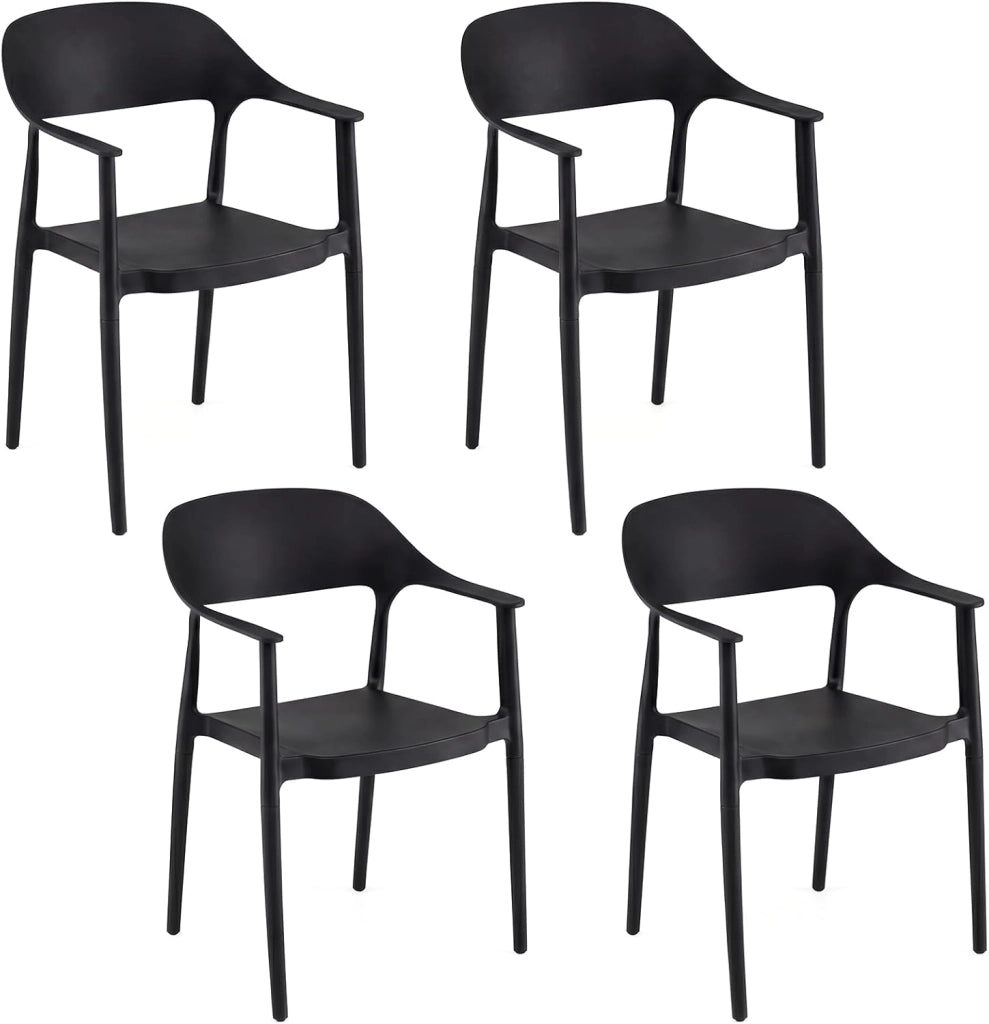 Sedia da Pranzo in Plastica, Sedia da Cucina Ergonomica con Schienale Cavo e Braccioli Comodi, Portata 150 kg, Poltrona da Tavolo Impilabile per Soggiorno, Ufficio e Sala da Pranzo (Bianco,4)