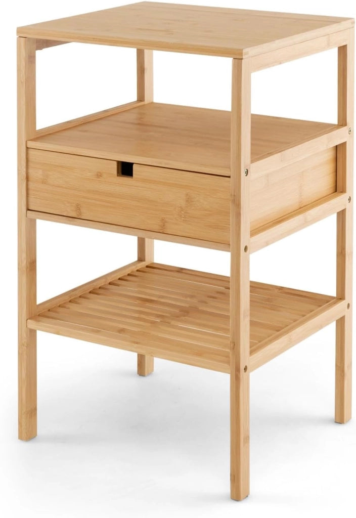 Comodino in bambù, comodino con cassetti e ripiani, comodino da letto, con estremità del divano semplice moderno a 3 livelli, tavolino multiuso per soggiorno, camera da letto, ufficio, 40 x 40
