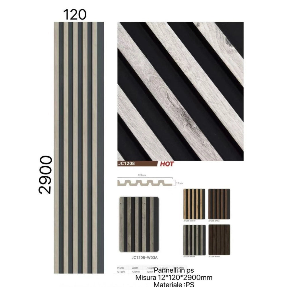 Trade Shop - Pannello Decorativo 3d Doghe Grigio E Nero 120x290 Cm Effetto Legno In Ps -