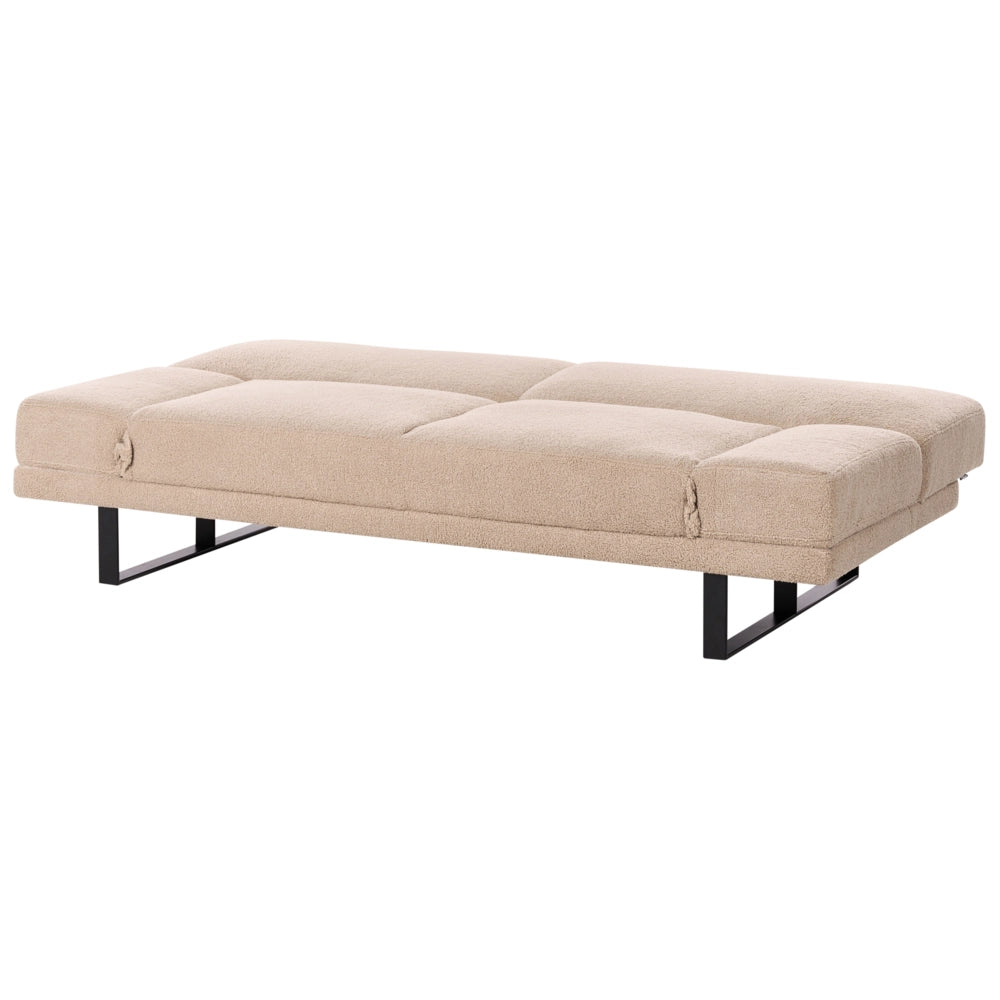 Divano Letto in Tessuto sabbia ciniglia con schienale reclinabile e struttura in legno stile moderno
