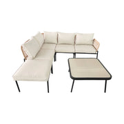 Salotto da giardino angolare in acciaio e corda, 5 posti, beige