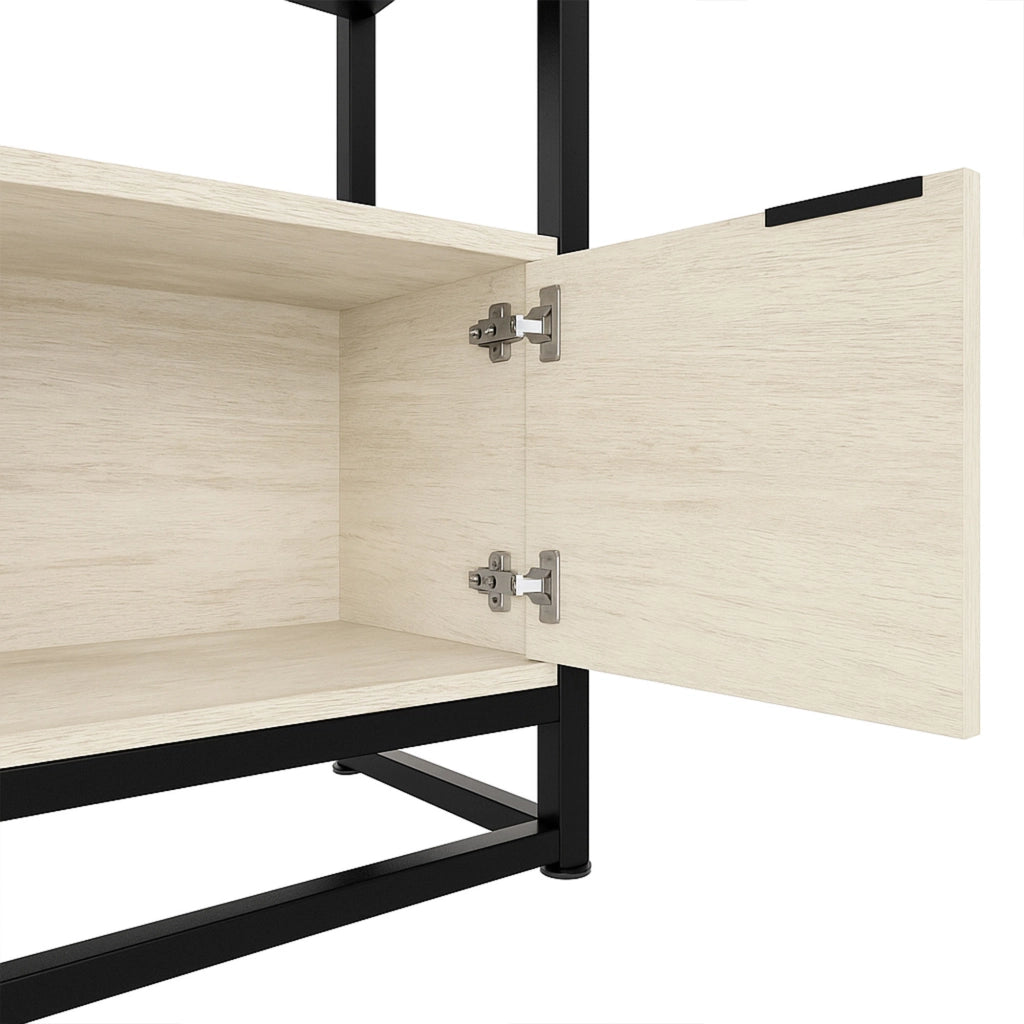 Edo - Scaffale Libreria a Muro 76x162,5x33,5 cm 3 Ripiani con Mobiletto 2 Ante in Legno Bleach Struttura in Metallo Nero