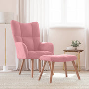 Poltrona Relax con Poggiapiedi Rosa in Velluto 328066