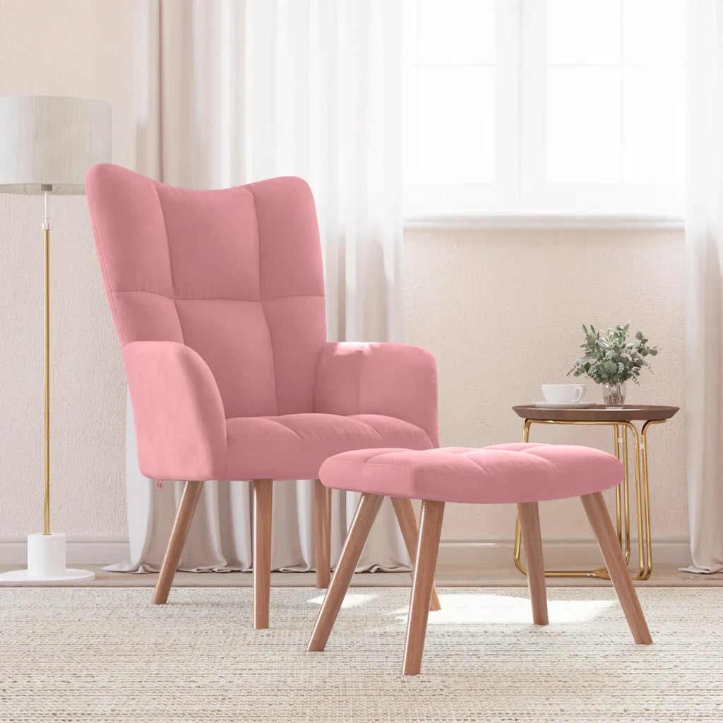 Poltrona Relax con Poggiapiedi Rosa in Velluto 328066