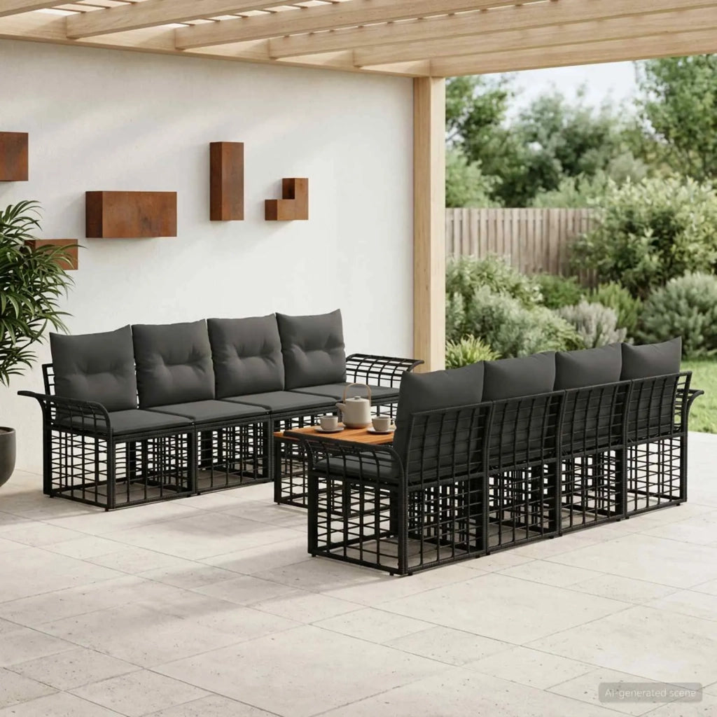 Set di divani da esterno 9 pz Nero e Grigio scuro polyrattan 3437651