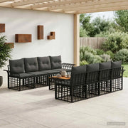 Set di divani da esterno 9 pz Nero e Grigio scuro polyrattan 3437651