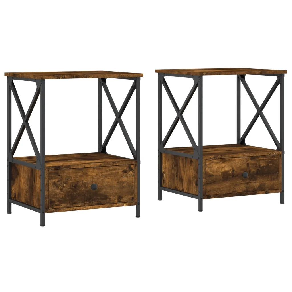 Set di 2 Comodini | Armadio da Notte | Mobiletto da notte Rovere Fumo 50x41x65 cm in Legno Multistrato