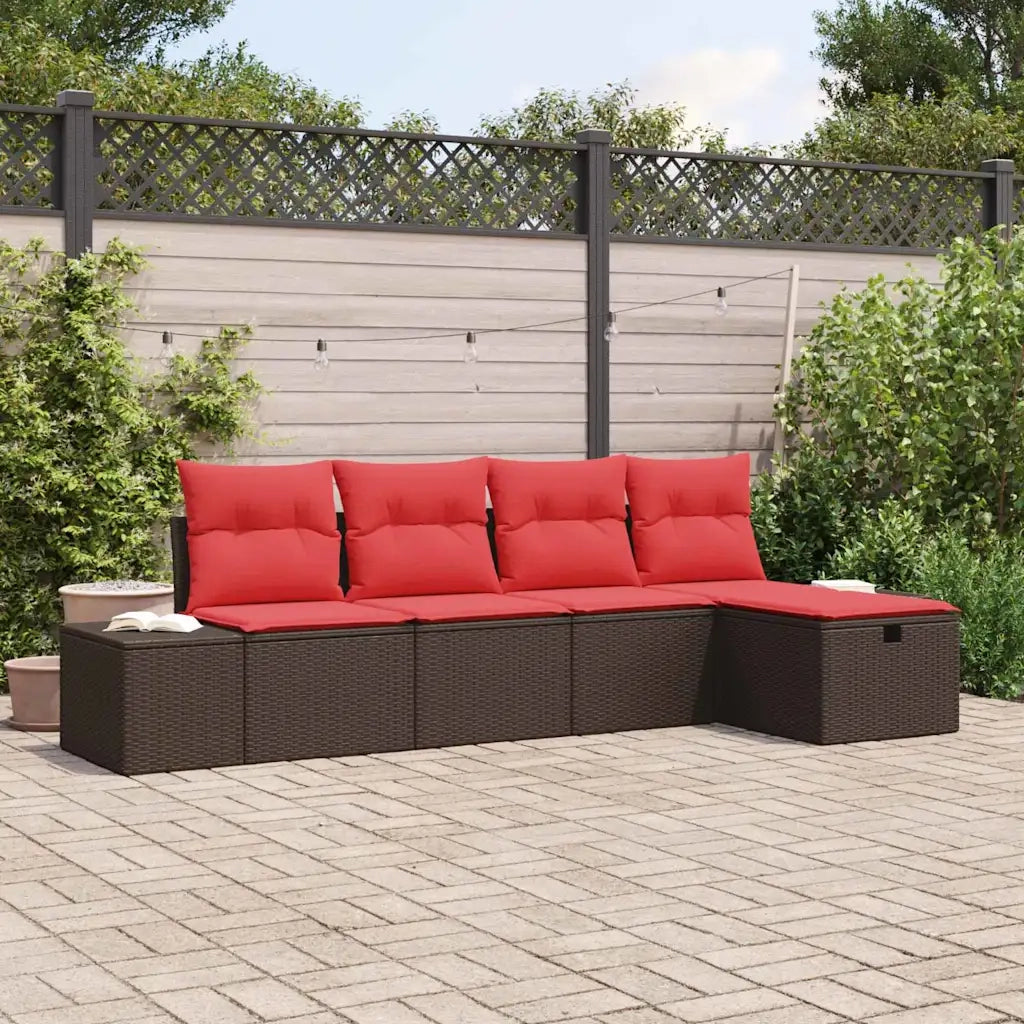 Set Divano da Giardino con cuscino 5 pcs Marrone polyrattan