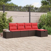 Set Divano da Giardino con cuscino 5 pcs Marrone polyrattan