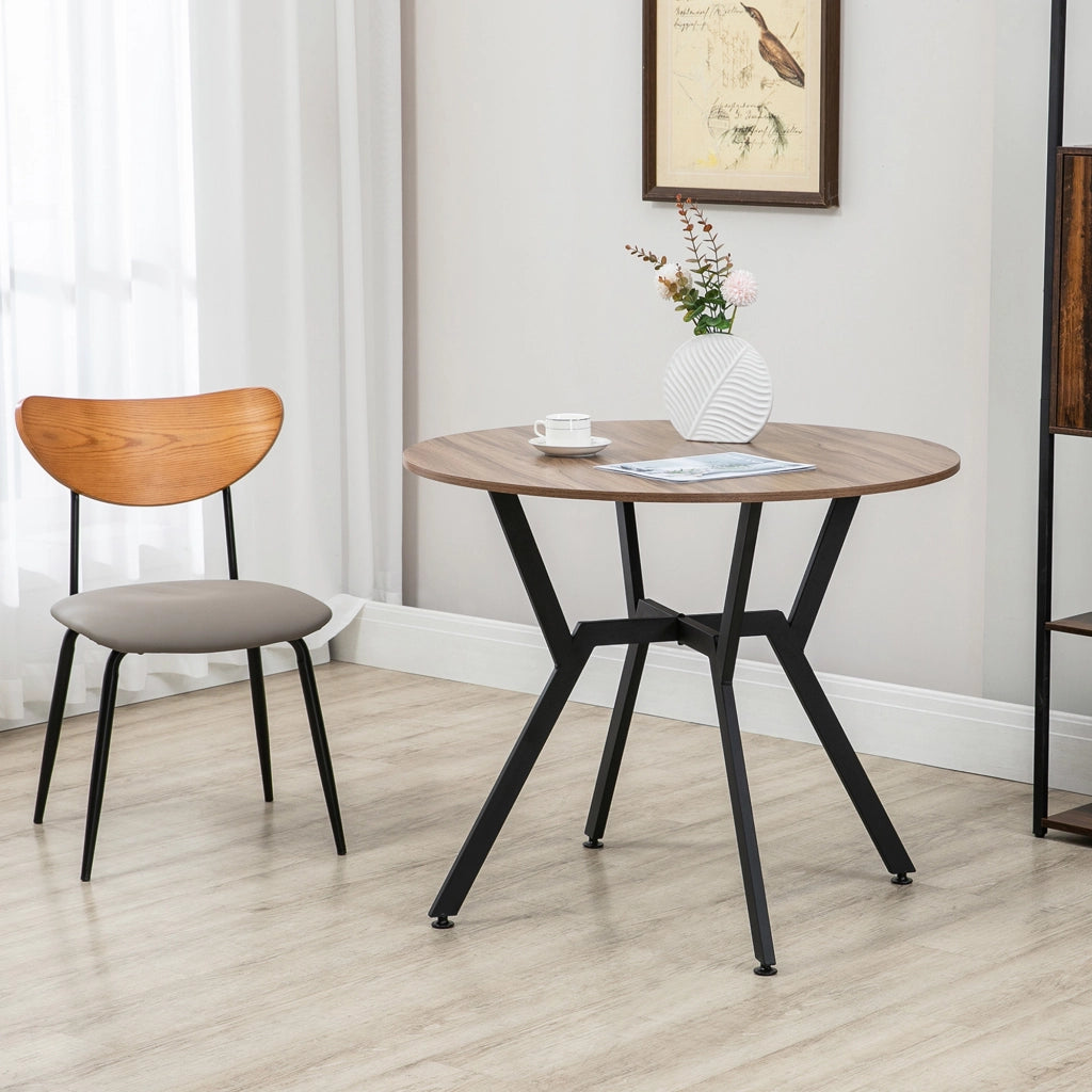 Tavolo da Pranzo Rotondo ¨C zephmum ¨C Legno e Acciaio Nero e Marrone ?90x76 cm
