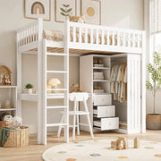 Letto a soppalco 90x200 cm bianco con scrivania e armadio