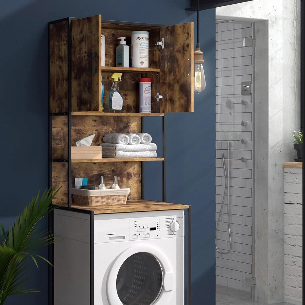 Mobile lavatrice Fyrk, Rovere rustico, 64 x 189 cm, per riporre risparmiando spazio sopra la lavatrice