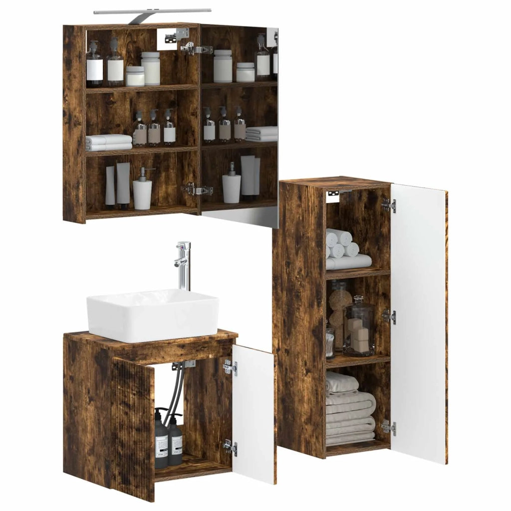 Set di mobili per il bagno 4 pcs Rovere Fumo 3407435