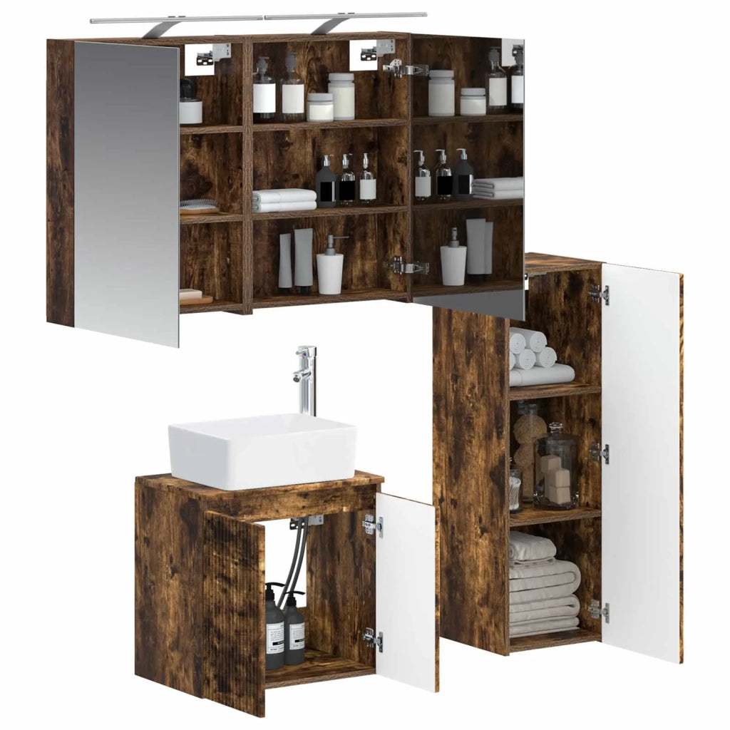 Set di mobili per il bagno 4 pz Rovere Fumo 3407435
