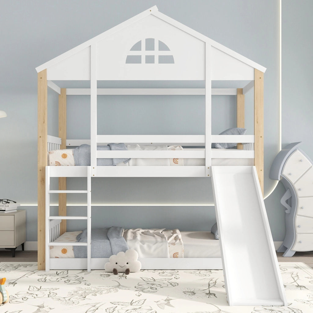 Letto a castello per bambini 90x200 cm con scivolo