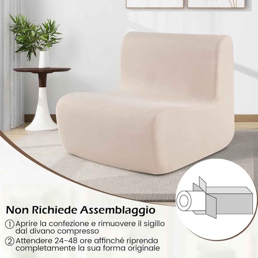 Divano Singolo da Pavimento, Poltrona da Divano con Morbido Velluto e Supporto Ergonomico, Poltrona Sacco da Lettura per Soggiorno, Camera da Letto (Beige)