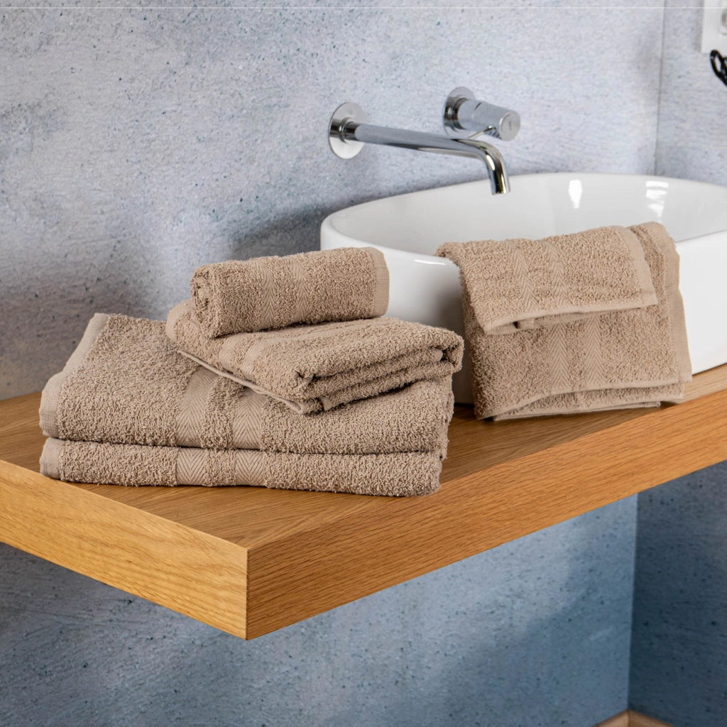 Set Asciugamani Bagno 6 Pezzi in Spugna di Cotone 400 g/m², 2 Teli 70x140 cm, 2 Asciugamani 50x90 cm e 2 Ospiti 30x50 cm, Morbidi e Assorbenti Tortora