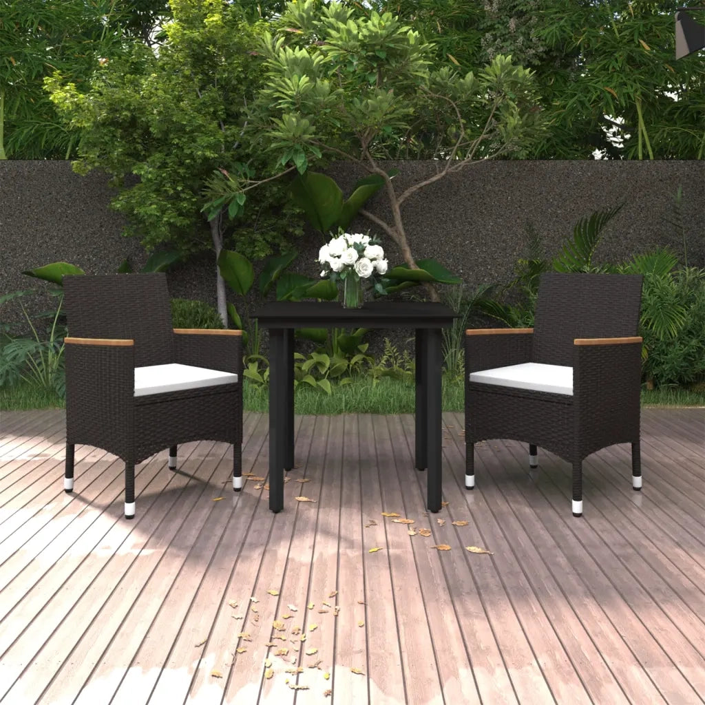 Set da Pranzo per Giardino 3 pz con Cuscini Polyrattan e Vetro 3099769