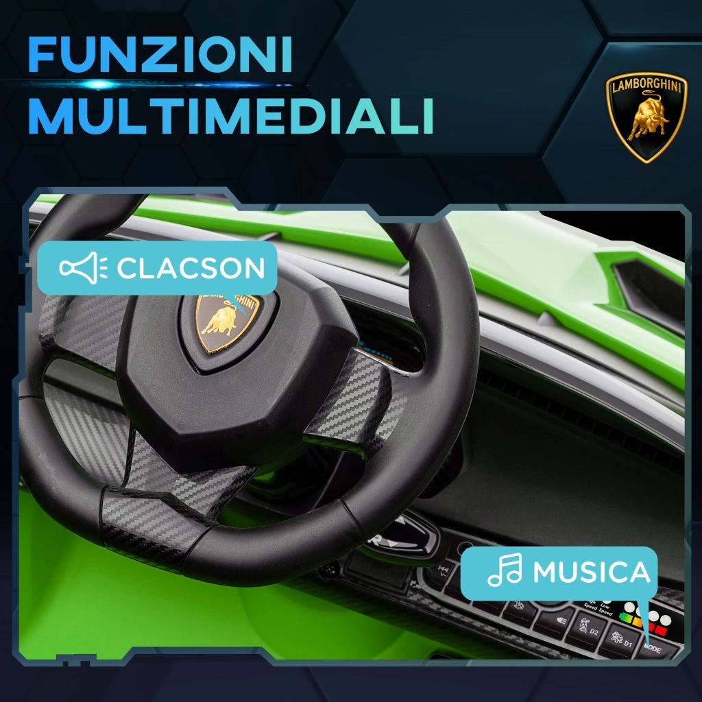 EasyComfort Macchina Elettrica per Bambini 3-6 Anni con Clacson e Bluetooth, Auto Lamborghini Veneno a12V con musica e Telecomando, Verde