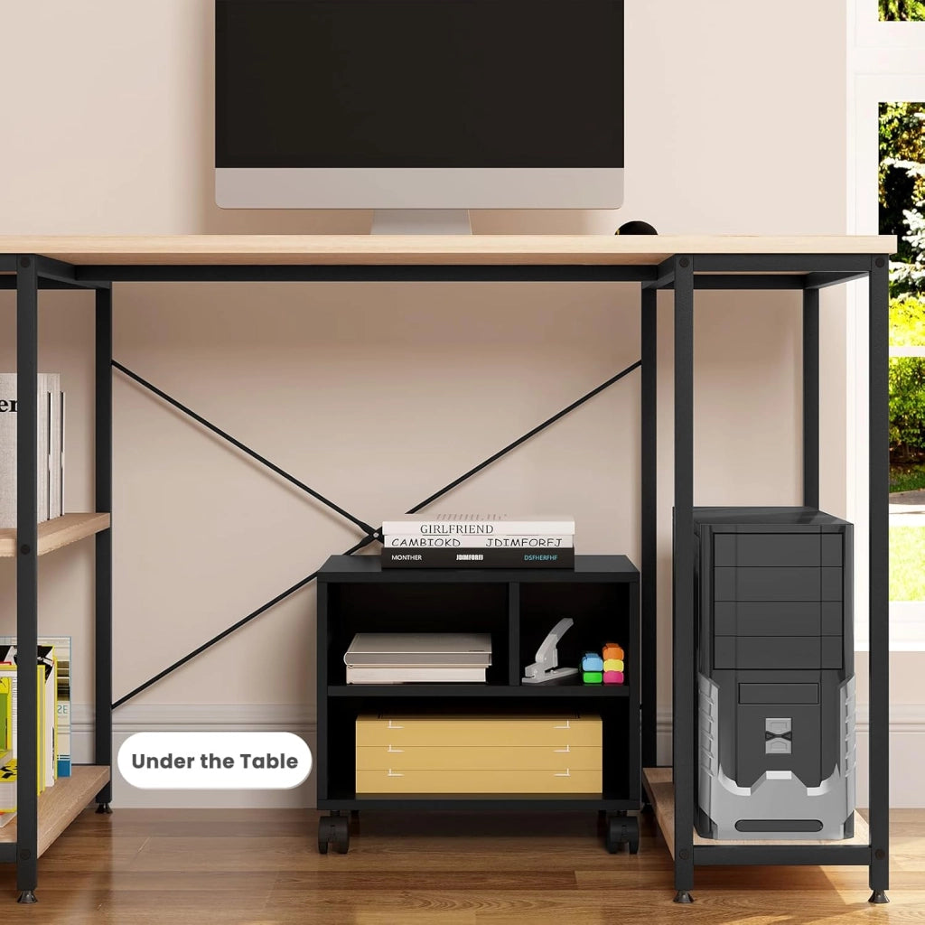 Carrello Porta Stampante con 3 Scomparti Aperti, Mobiletto con Ruote, Supporto per Stampante in Legno, Classificatore per Documenti, Studio, Ufficio, 40x30x35cm, Nero, ASK06sz
