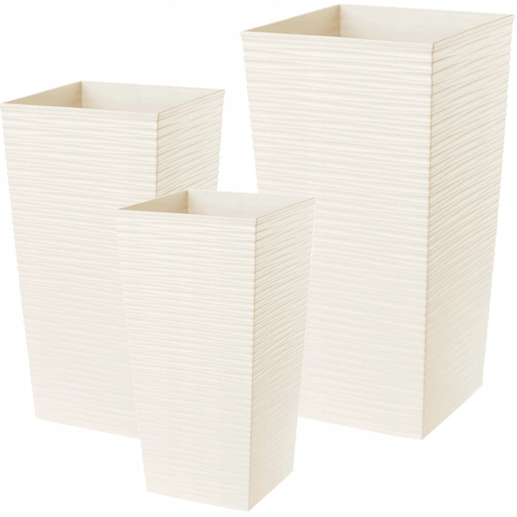 Set di 3 vasi da fiori KADAX, vasi da giardino + inserti, alti e grandi, color crema, 47+57+68 cm