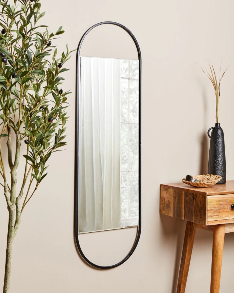 Specchio da parete in metallo nero 40 x 120 cm Specchio decorativo da parete in stile moderno da appendere