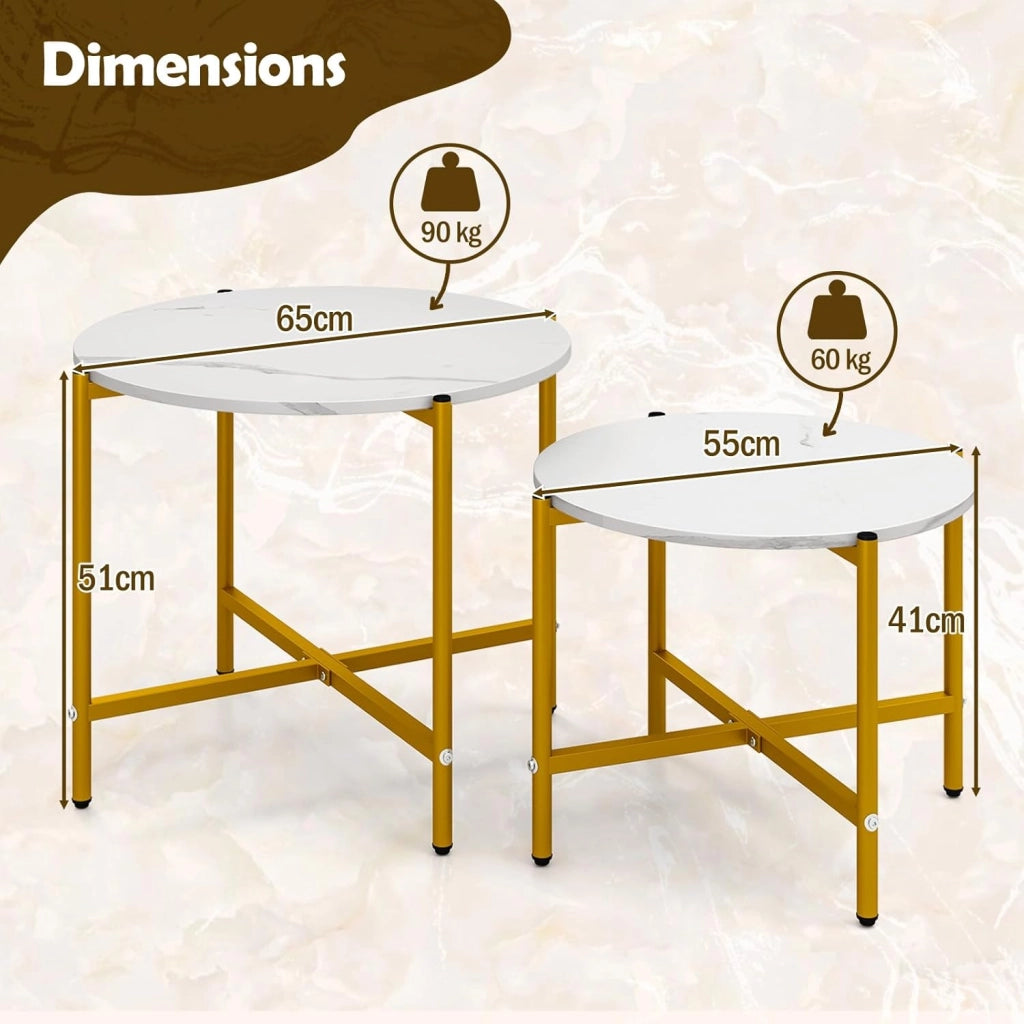 Set di 2 tavolini rotondi in stile moderno, struttura in metallo resistente, cuscinetti per piedi regolabili, eleganti tavoli estraibili per soggiorno, ufficio, camera da letto, semplice e