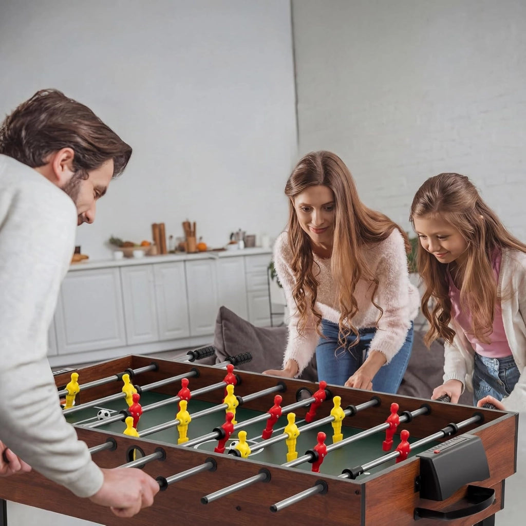 4 in 1 Tavolo Multigioco, Calcio Balilla/Tavolo da Biliardo/Ping Pong/Air Hockey, Calcetto Multigioco Impilabile per Casa Feste Bar, 125x97x83 cm