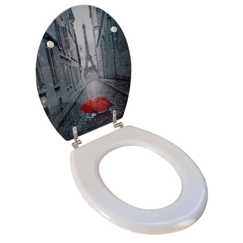 Trade Shop - Copriwater Universale Legno Mdf Tavoletta Bagno Wc Stampa Parigi Ombrello 52966a -