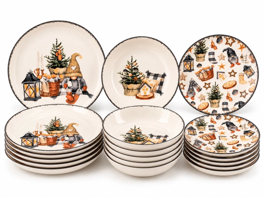 Servizio di Piatti da Tavola H&H Country Winter Stoneware Natale 18 Pezzi