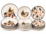 Servizio di Piatti da Tavola H&H Country Winter Stoneware Natale 18 Pezzi