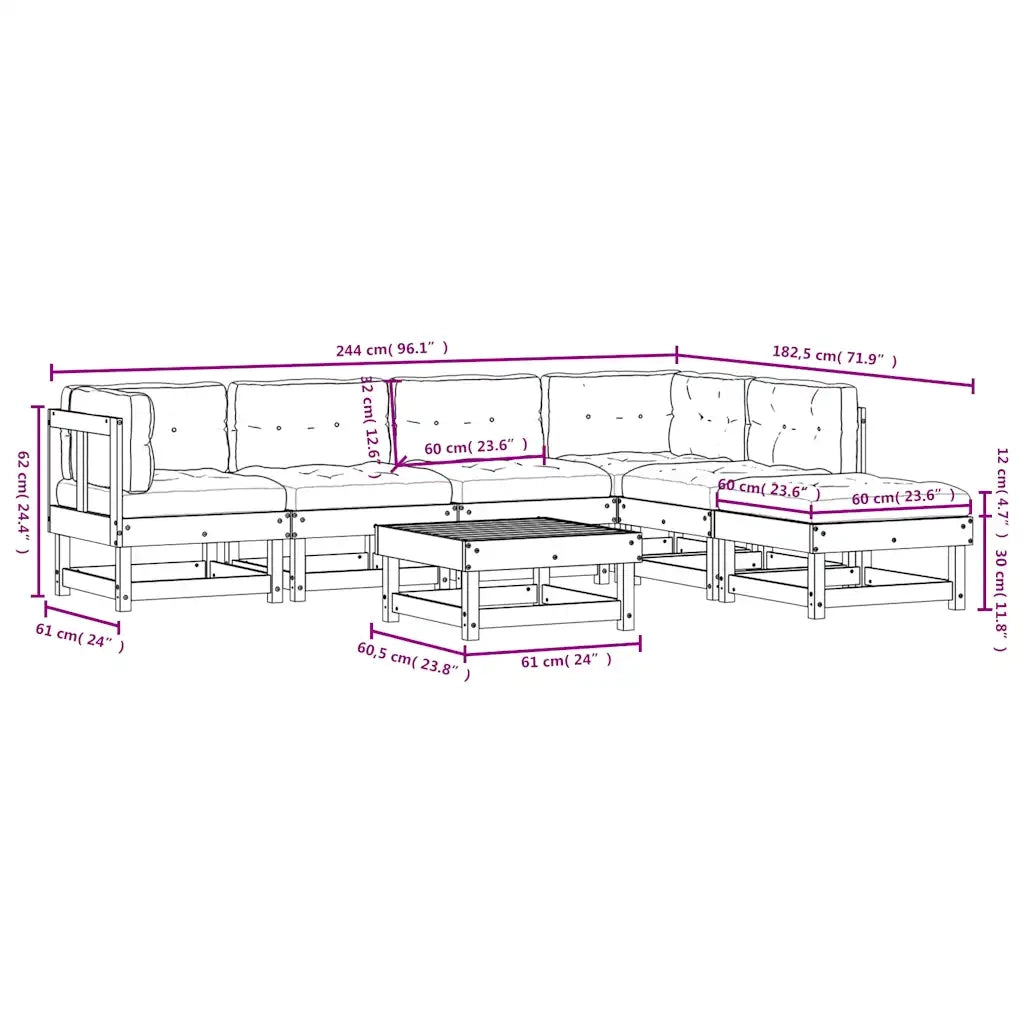 Set Divani Giardino 7 pz con Cuscini Legno Massello di Douglas