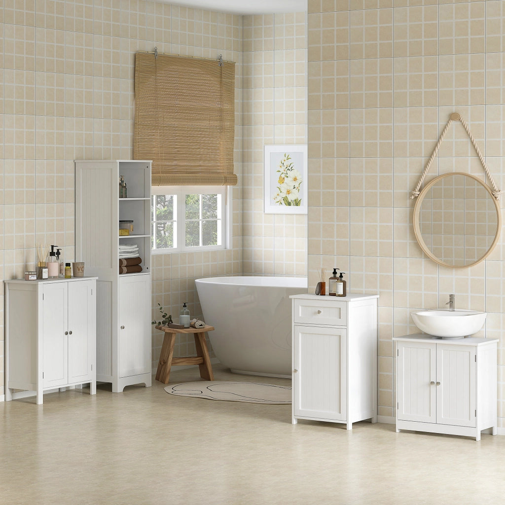 Colonna Bagno 5 Ripiani con Anta e Ripiano Regolabile ¨C zephmum ¨C Bianco 40x38x160 cm