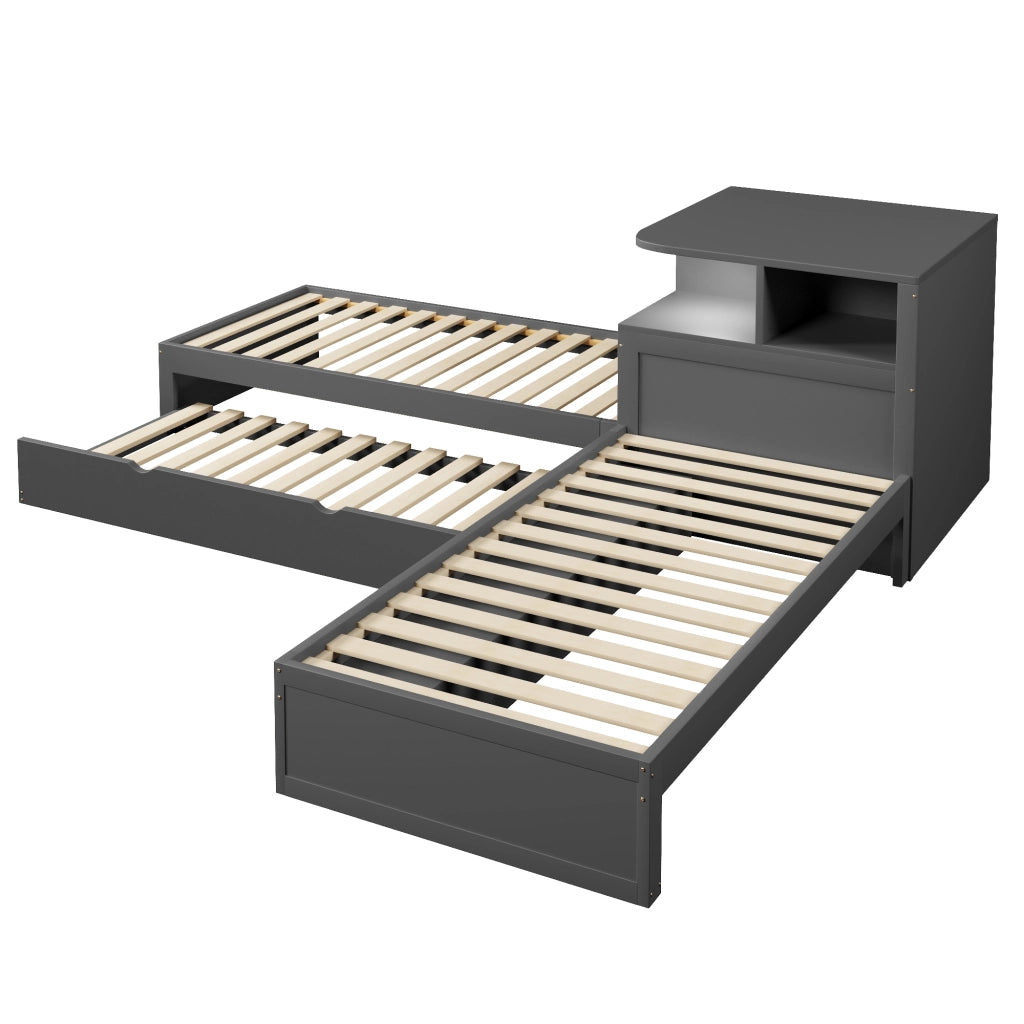 LETTO Piattaforma L 90x200 cm con letto estraibile, contenitore, grigio