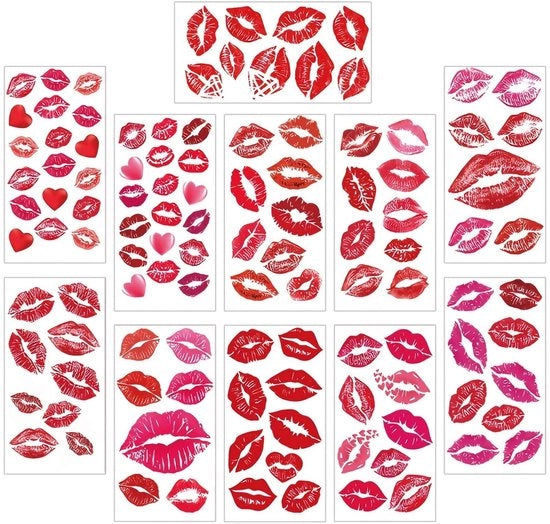 Stickers per labbra 11 pezzi - Tatuaggi temporanei - Tatuaggi di forma di cuore rosso - Stickers idrorepellenti - Decorazioni per tatuaggi - Per San Valentino