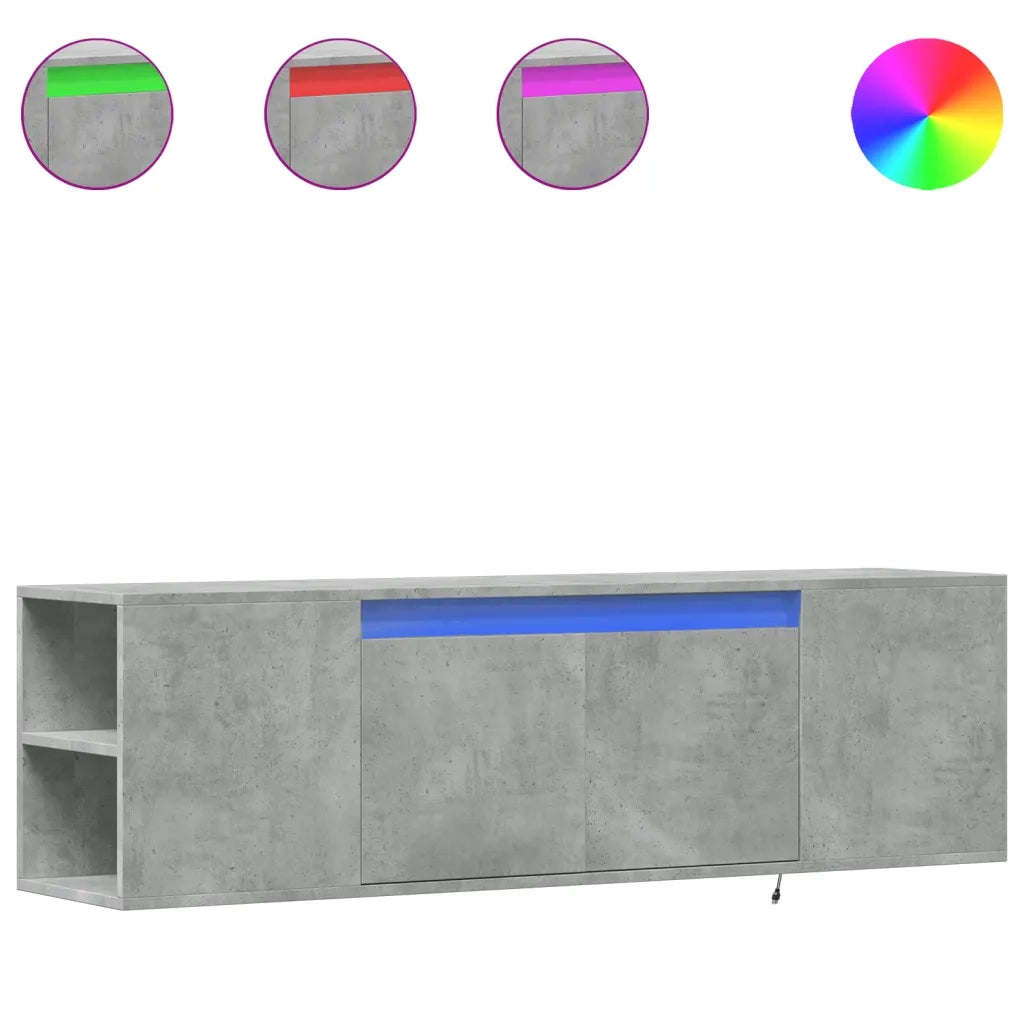 Mobile TV a Parete con Luci LED Grigio Cemento 135x31x39,5 cm