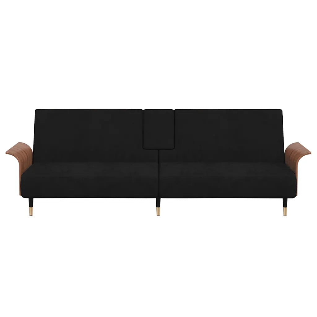 Divano Letto con Portabicchieri in Velluto Nero 351854