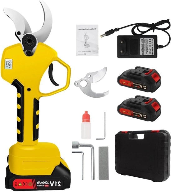 Taglierini elettrici per giardino 35 mm con display LCD 2000 mAh 2 batterie ricaricabili per giardinaggio vigneti alberi da frutto - Giallo