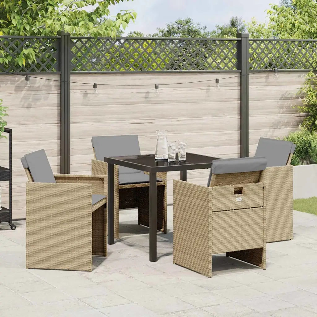 Set da Pranzo per Giardino con cuscino 5 pcs Beige polyrattan
