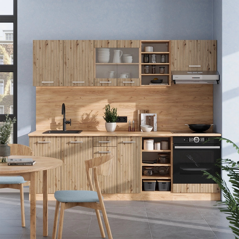 Cucina componibile R-Line Rovere artigianale/Rovere dorato 240 cm, PL Rovere Vicco