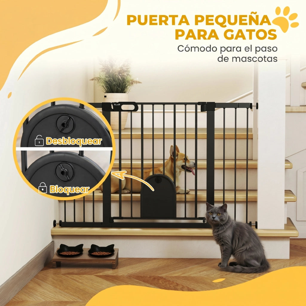 Barriera di Sicurezza per Cani con Porta ¨C Zephmum ¨C Nero 75-131 cm